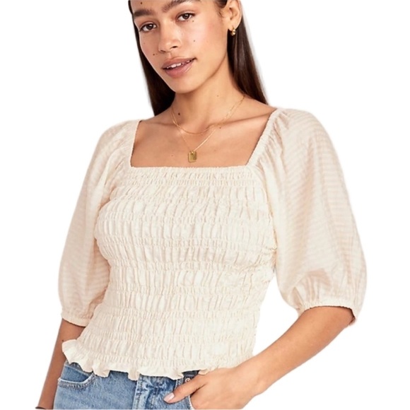 Old Navy Cream Smocked Blouse Size XXL NWT - Picture 1 of 11